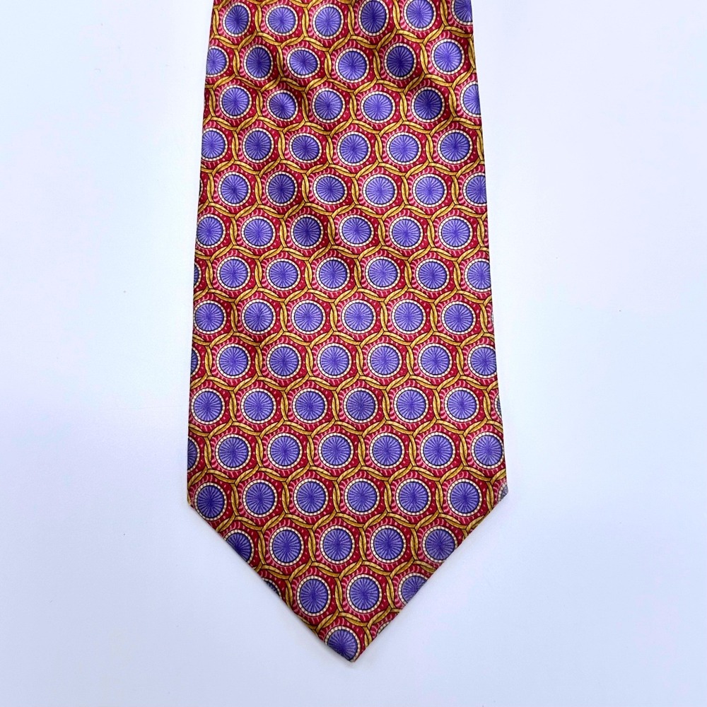 Faberge Mens Silk Tie Purple Red Gold Geometric Medallion Handmade USA 106